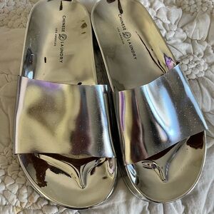 Silver slides sandals size 9 Chinese Laundry